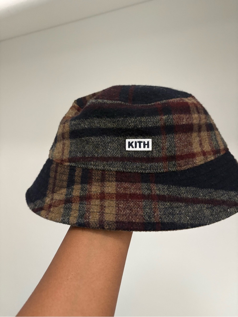 Kith Plaid Bucket Hat in Navy, Brown, Burgundy